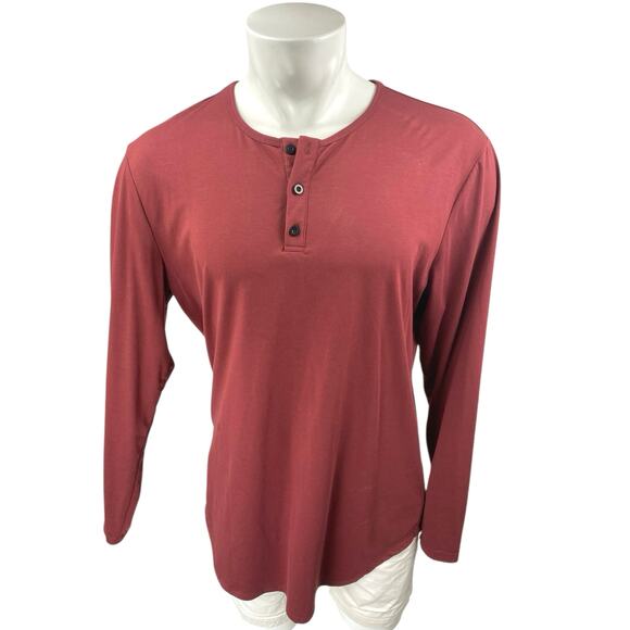 Cuts Elongated Men's Red Long Sleeve Henley Pullover Tee T-shirt Top Size M - Picture 1 of 4